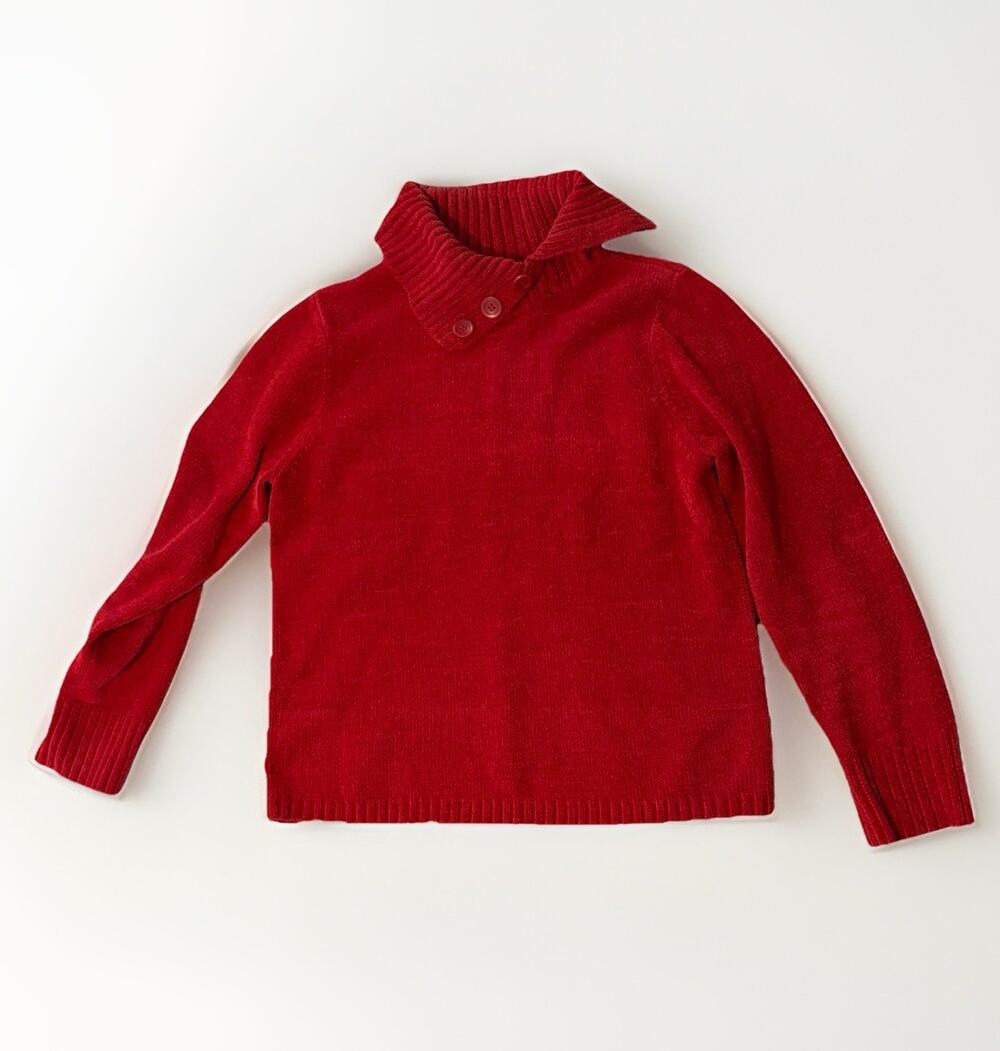 Karen Scott Petites Red Knit Sweater Petite Small PS Mock Neck Button Accent